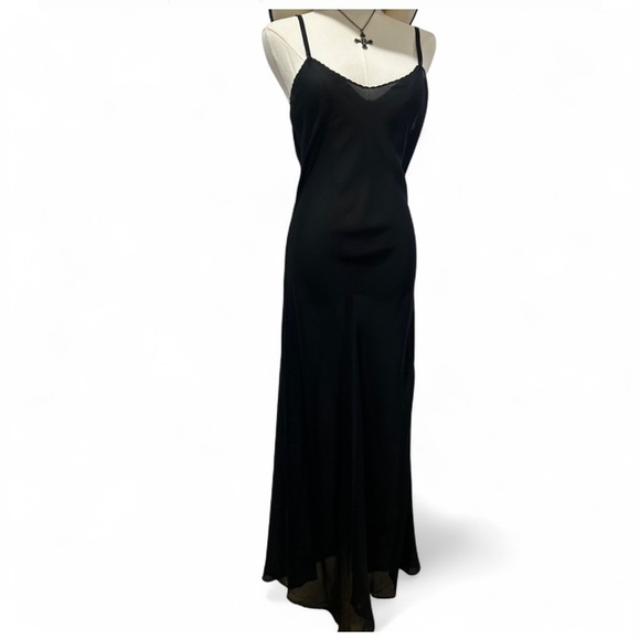 wondermaid Dresses & Skirts - Romantic Goth Long Black Sheer Slip Dress Size 34* Spaghetti Strap V-neck